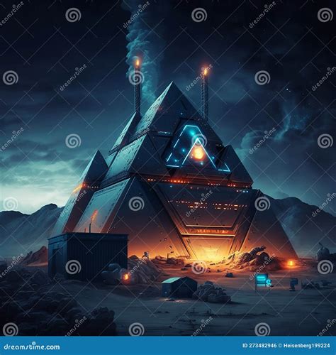 A Futuristic Pyramid In Egypt Cyberpunk Vibe Stock Illustration