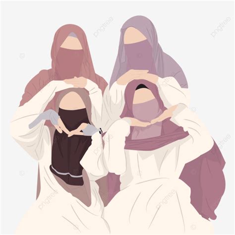 Ilustrasi Sederhana 4 Wanita Berhijab Syari Sederhana Ilustrasi