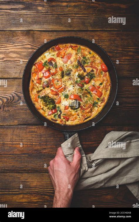 Vegetable Frittata In Cast Iron Pan Stock Photo Alamy