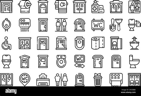 Public Restrooms Icons Set Outline Vector Toilet Seat Bowl Restroom