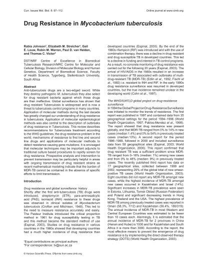 Drug Resistance In Mycobacterium Tuberculosis Horizon Scientific