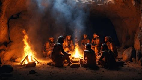 Premium Ai Image Primitive People Gathered Around A Fire In A Cave