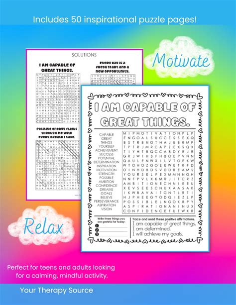 Positive Affirmation Word Search Pdf Your Therapy Source