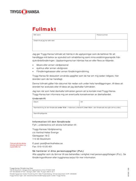 Fillable Online Trygghansa Mitt Namn Fax Email Print Pdffiller