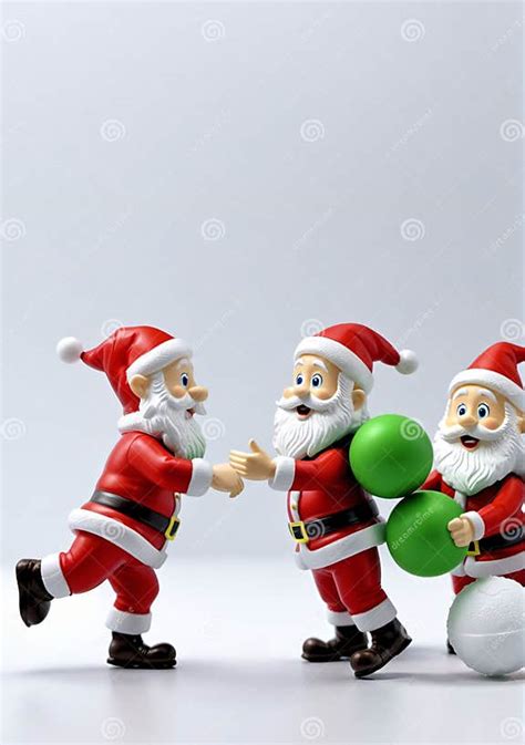 3d Toy Of Santa Claus Having A Snowball Fight With The Elves On A White