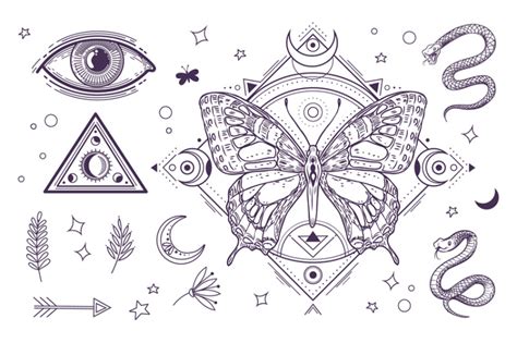 Mystic magical elements. Tattoo graphic design, magic eye and triangle ...