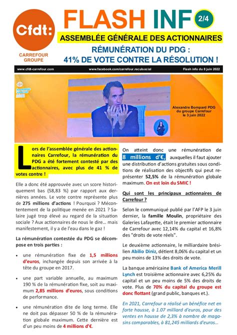 Rémunération du PDG Cfdt Coordination Carrefour