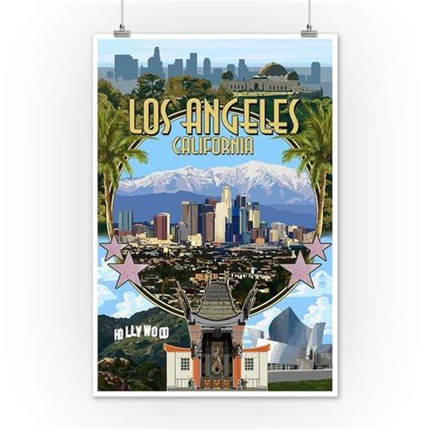 Los Angeles California Montage Art Prints Wood Metal Signs