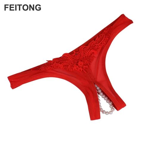 1pc Open Lace Crotch Thong Mesh Pearl Massage Lady Sexy Temptation