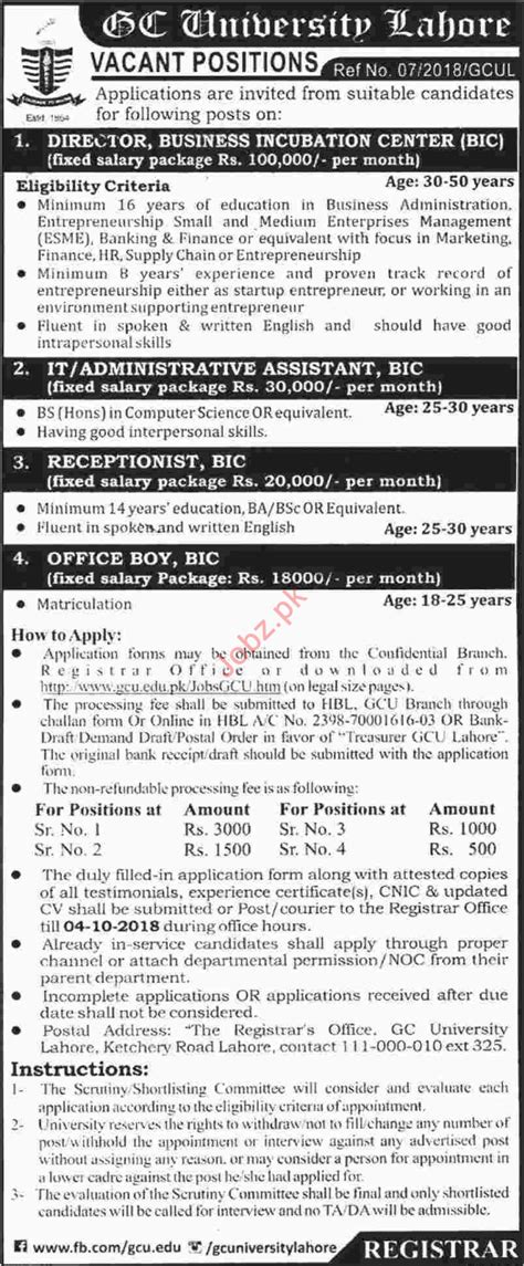 GC University Lahore Jobs For Director IT Assistant 2024 Job