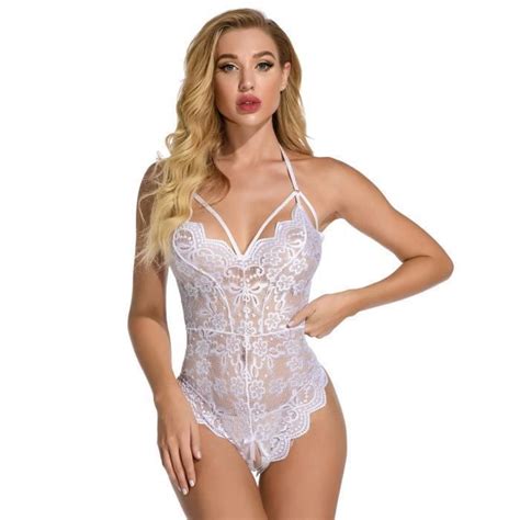 Combinaison femmes dentelle Lingerie évider body ouvert entrejambe pyjama Sexy sous vêtements