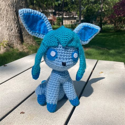 Crochet Glaceon Plush Pok Mon Eeveelution Amigurumi Plush Etsy