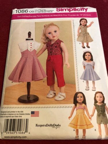 🌸 Simplicity 1086 18 Doll Clothing Fits American Girl Doll