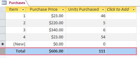 Display Column Totals In A Datasheet Using A Totals Row Access