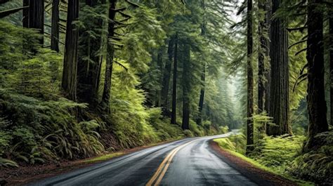 Premium AI Image | Road in the Redwood Forest