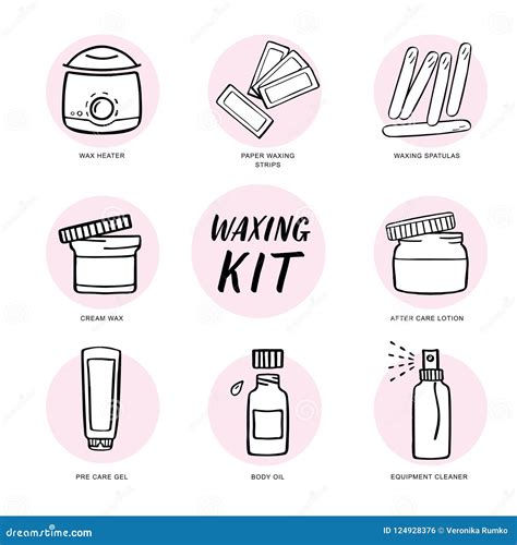 Handdrawn Hair Removal Icons Set. Waxing Kit Stock Vector - Illustration of drawing, pink: 124928376