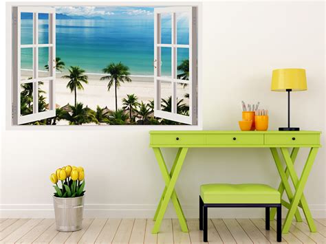 3D Window Beach Decal Plam Murals 3D Wall Decor Vinyl Wall | Etsy