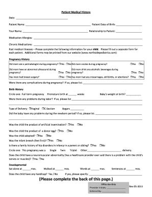 Fillable Online Patient Medical History Form 05 2010docx Fax Email