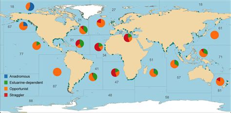 World Map Of The Fao Major Fishing Areas With Pie Charts Inset Within