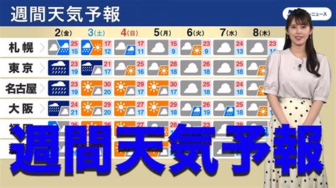 ウェザーニュースlive On Twitter 【週間天気予報 台風2号や前線の動向注意 週末は天気回復へ】 明日2日 金 は梅雨前線に向かって台風2号周辺の非常に湿った空気が流れ込み