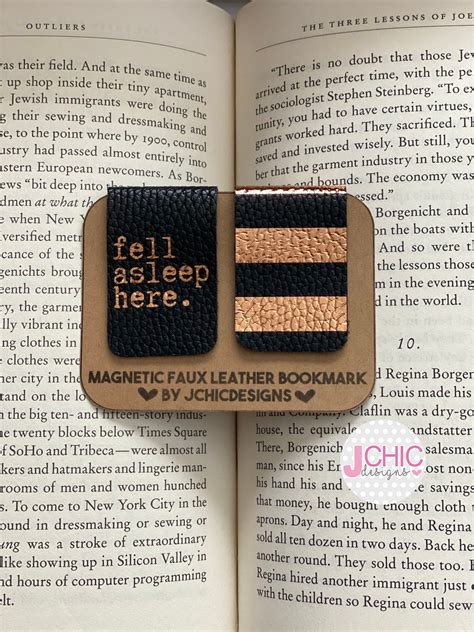 Set Of 2 Magnetic Bookmarks Fell Asleep Here Pattern Of Choice Leather Faux Leather Vegan