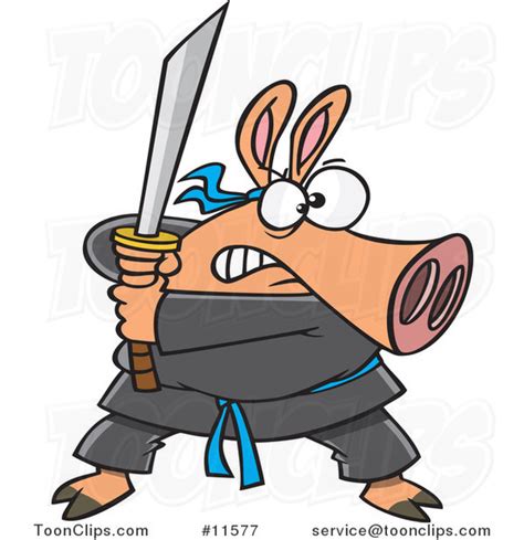 Cartoon Ninja Pig With Sword 11577 By Ron Leishman