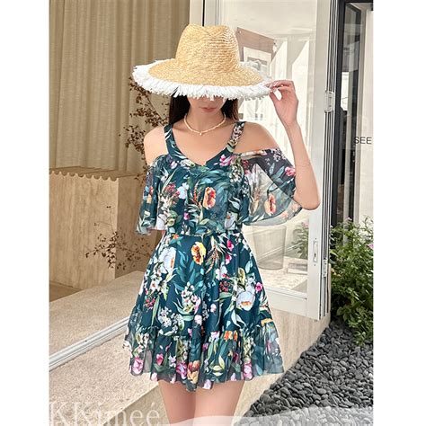 M 4XL超大尺碼必敗傘裙美背款露肩 平口褲SE343泳衣泳裝連身比基尼 遊泳衣 bikini 蝦皮購物