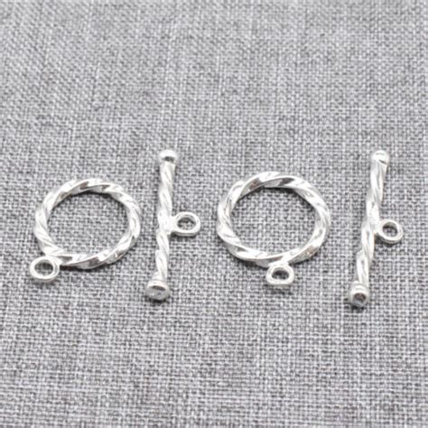 2 Sets Of 925 Sterling Silver Twist Tube Ring Toggle Clasps Circle 12