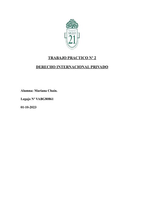 Tp 2 DIP aprobado 90 porciento TRABAJO PRACTICO Nº 2 DERECHO