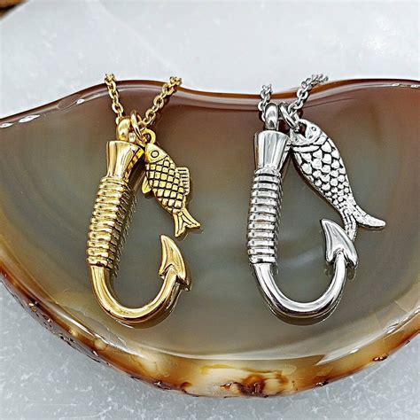 Memorial Fish Hook Urn Necklace Pendant Fishing Urn Cremation Jewelry