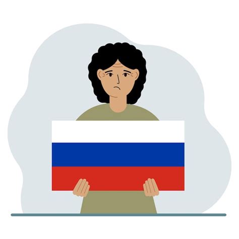 Premium Vector A Woman Holds A Russian Flag In His Hands The Concept