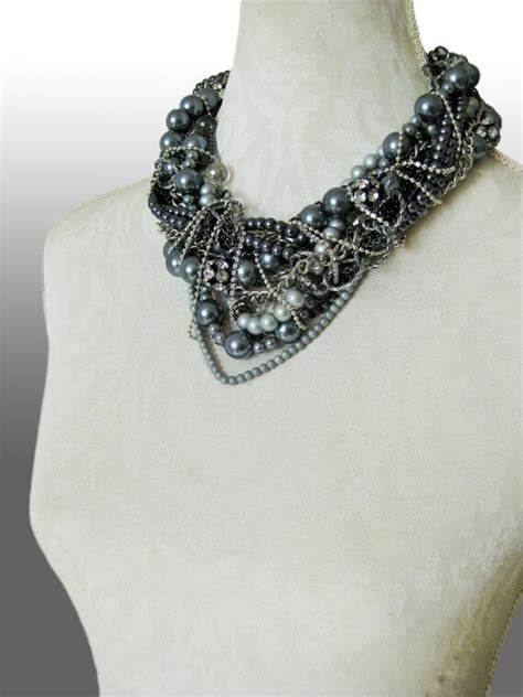 Grey Chunky Statement Pearl Necklace Bib By Copenhagenstatement