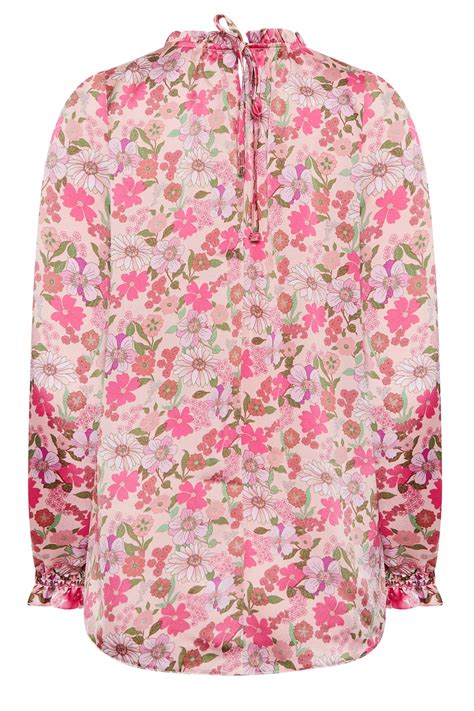 Mandco Pink Floral Print Frill Neck Blouse Mandco