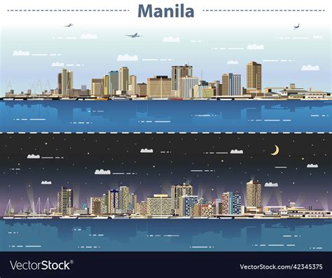 Manila skyline at day and night Royalty Free Vector Image