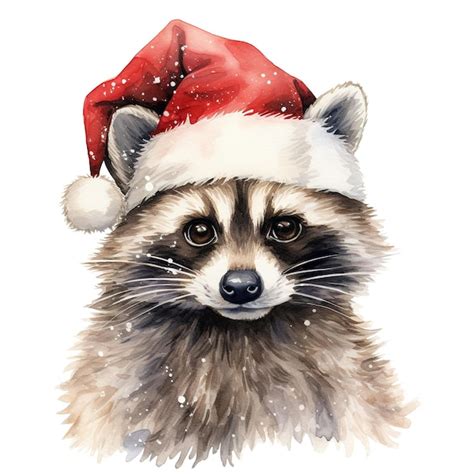 Raccoon Vestindo Roupas De Inverno Para O Evento De Natal Aquarela