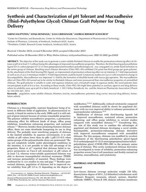 Pdf Synthesis And Characterization Of Ph Tolerant And Mucoadhesive