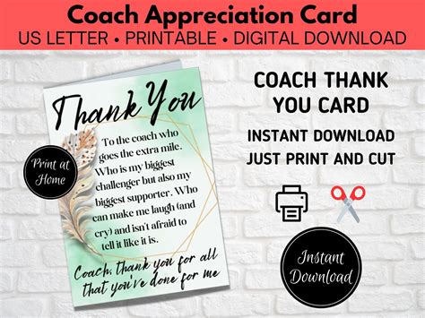 Coach Thank You Card, Coach Appreciation Card, Printable Coach Thank ...