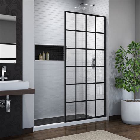 French Linea Satin Black Single Panel Frameless Shower Door Floor And