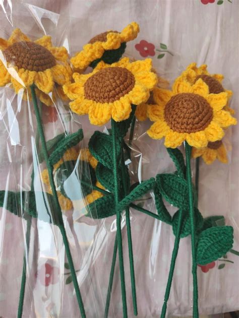 Crochet Sunflowers Set Of Handmade Knitted Flowers Etsy