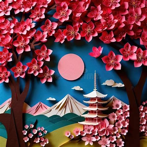 Japanese Sakura Cherry Blossoms Traditional Design Made Of Paper