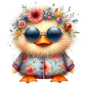 Cute Duck With Sunglasses Clipart PNG 15 Adorable Floral Sweater ...