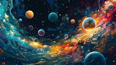 Un Primer Plano De Una Pintura De Planetas Y Estrellas En Una Galaxia