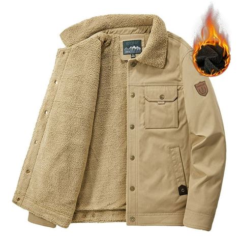 Mens Cotton Cargo Jacket Winter Sherpa Fleece Lined Work Jacket Coats