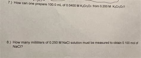 Solved How Can One Prepare Ml Of M K Cr O Chegg