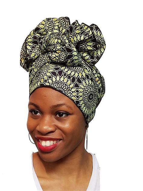 Light Green African Print Ankara Head Wrap Tie Scarf Multicolor One