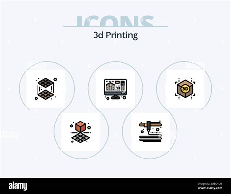 Línea de impresión 3D llena Icon Pack 5 Icon Design máquina cubo