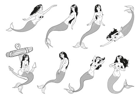 Premium Vector Set Of Hand Drawn Cute Mermaids Doodle Cartoon Illustration On White Background