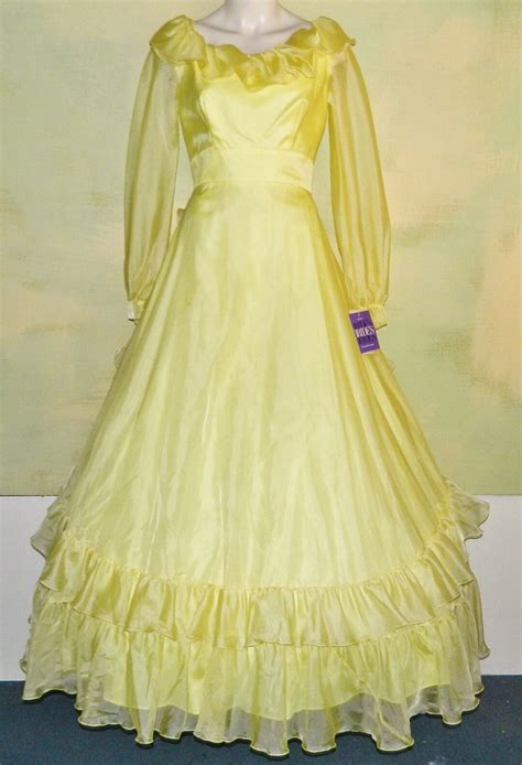 Vintage 1970s 70s Bright Yellow Wedding Dress Romantic Cinderella