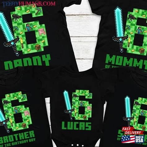 Personalized Minecraft Birthday Boy T-Shirt Custom Shirt Family Matching Sweatshirt Classic ...