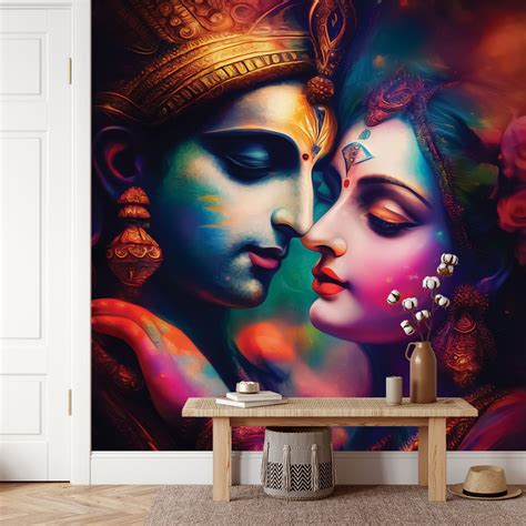 Chitchor, Divine Colorful Radha Krishna Painting Wallpaper - Magic Decor